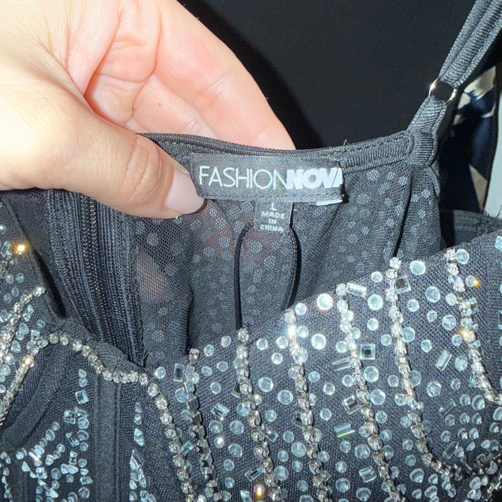 Fashion nova black sheer Rhinestone Embellished Corset Dress BRAND NEW Not worn - Picture 4 of 5